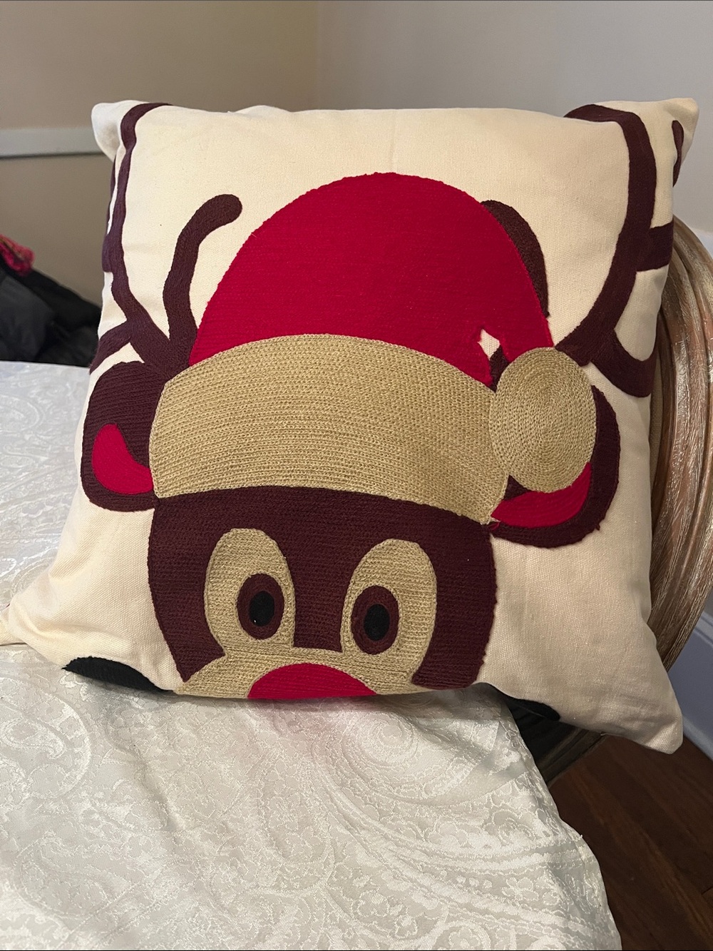 Garnet Hill Holiday Reindeer Cotton Embroidered Pillows. New! 2 available!